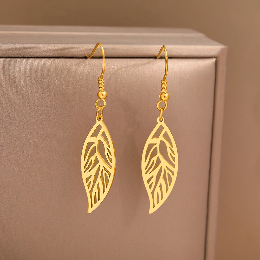 Женские серьги из нержавеющей стали с подвеской в виде листьев
