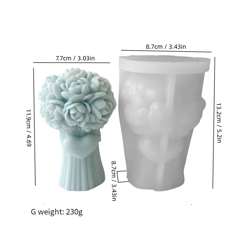 3D Любовь Сердце с бантом букет РОЗА Свеча силиконовая форма DIY цветок мыльный