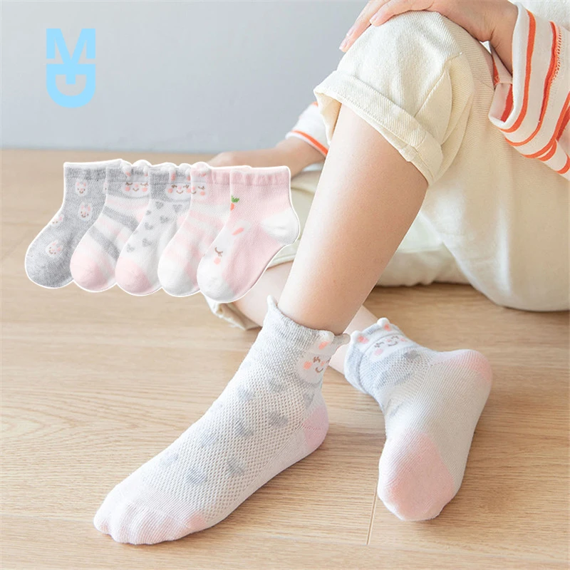 

New 5 Pairs/Lot Children Socks Boy Girl Cotton Fashion Breathable Mesh Socks Spring Summer High Quality 1-12T Kids Birthday Gift