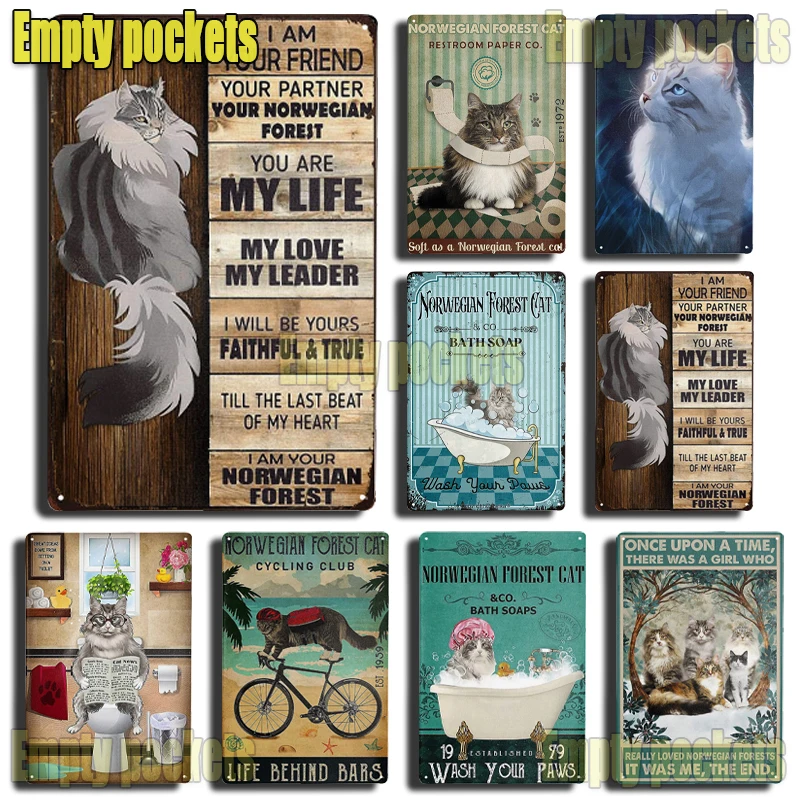 

Норвежский лес Кот металлический жестяной знак Искусство Плакат для кафе ванной и дома Искусство стены декор Ретро Бар Паб фермерский