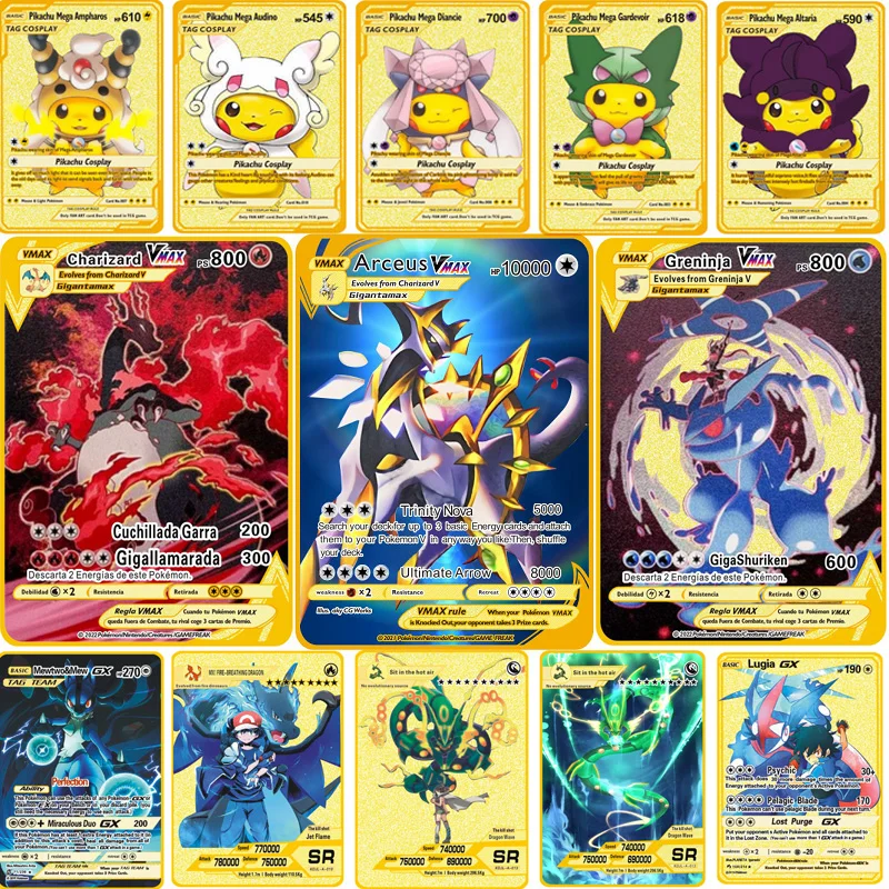 

Pokemon Gold Card 2022 New Pikachu Style Collection Card TAKARA TOMY Anime Metal Card Rare Charizard GX VMAX Children Toys Gifts