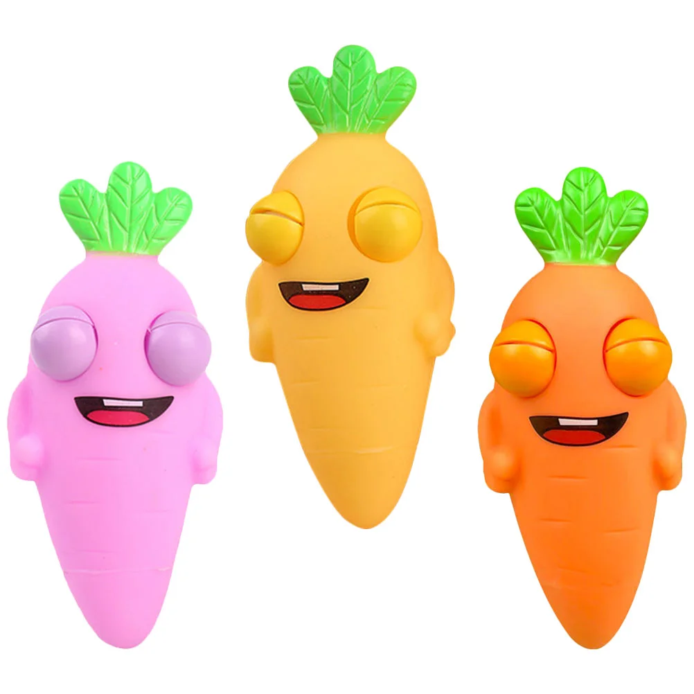 

3pcs Unique Colored Carrot Pinch Toy Funny Eye Bouncing Carrot Toy Portable Hand Sensory Plaything