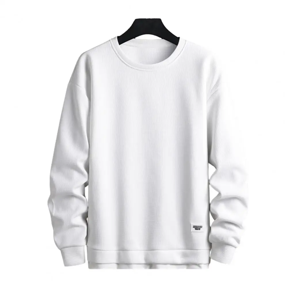 

Men Bottoming Shirt Sweatshirt Round Neck Long Sleeve Loose Waffle Texture Solid Color Pullover Streetwear Mid T-shirt Top