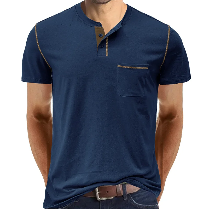 

Men's Short Sleeved T-shirts Henley Collar 2023 Summer New Solid Casual Top Pocket T Shirt Soft Comfy Bottoming Shirt camiseta