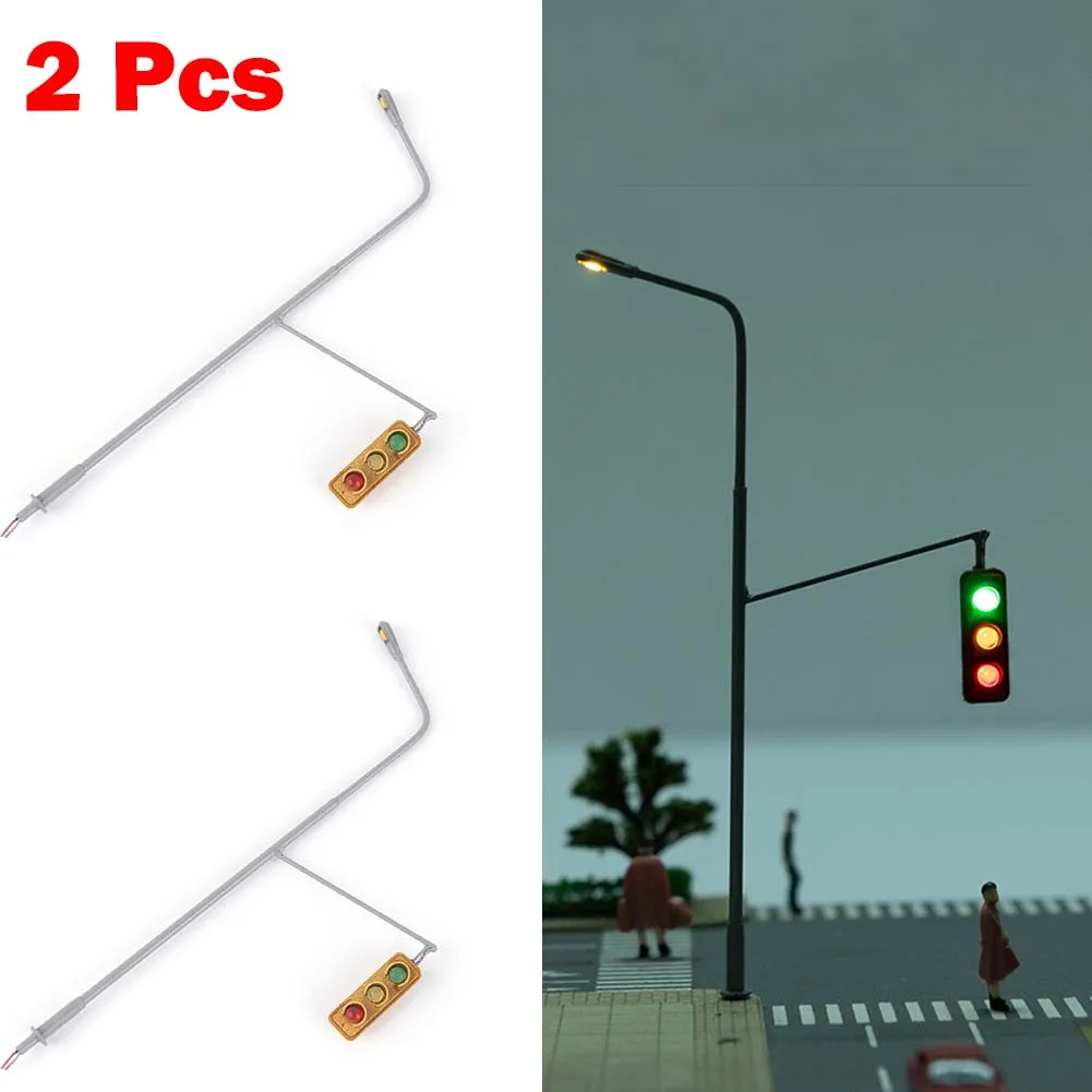 

2PCS Model Street Lights Model Train Railroad LED Signals Layout Lamppost Railway Train Garden Playground Scenery Lamp Lighting
