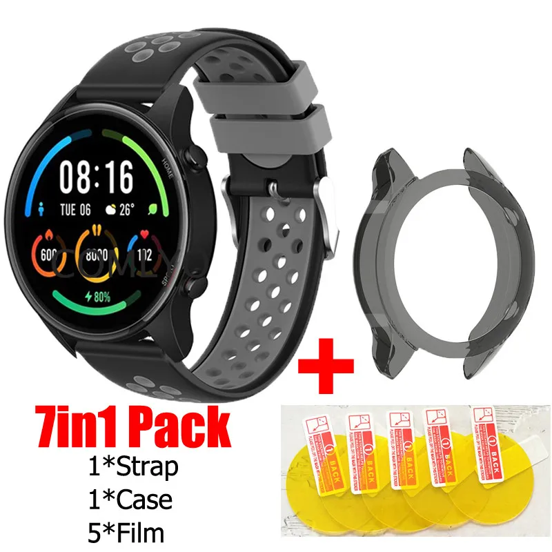 

7in1 Strap for Xiaomi Mi Watch Color Sports Bracelet Smart Band Silicone Wristband XMWTCL02 Case TPU Cover screen protector flim