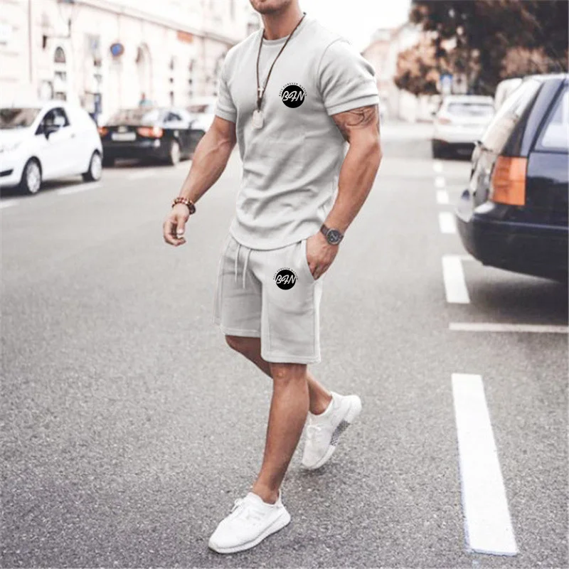 Summer Fashion T-shirts Set For Men Oversized 3D Printed Simple Tracksuit Sports Breathable Outfit Vintage Outdoor Suit