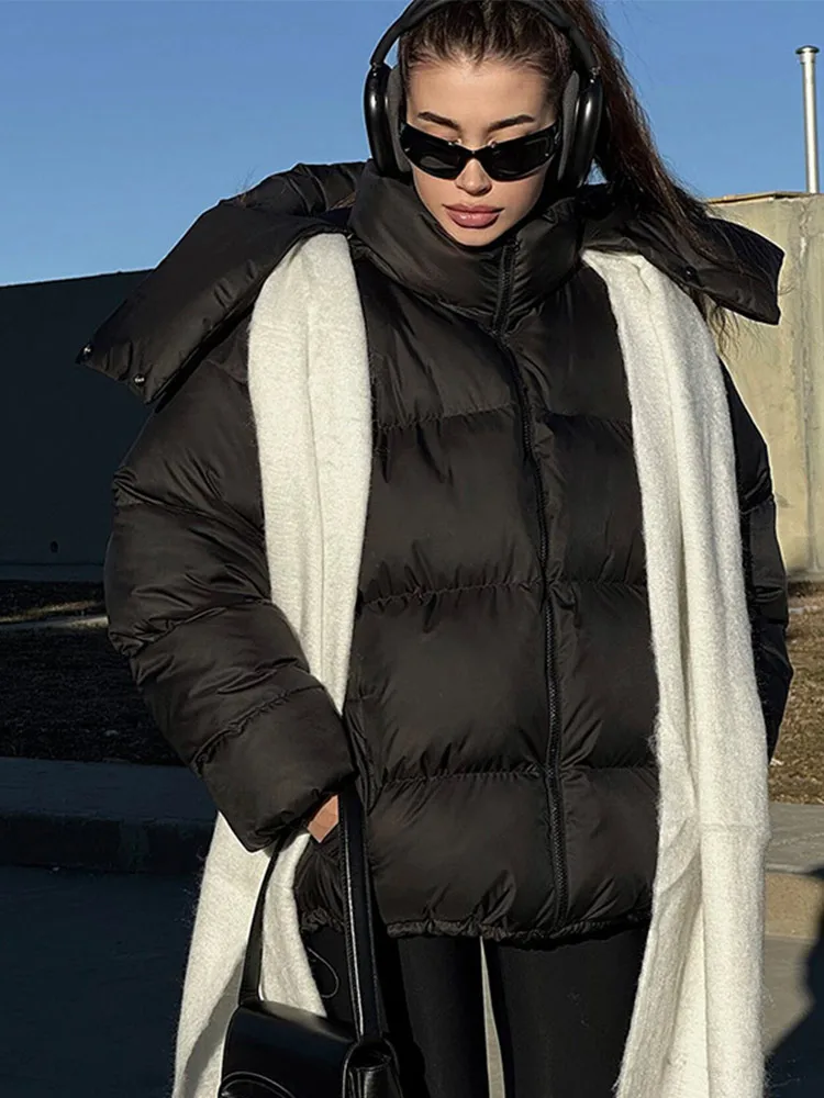 Повседневное пуховое пальто с воротником-стойкой и толстовками женские