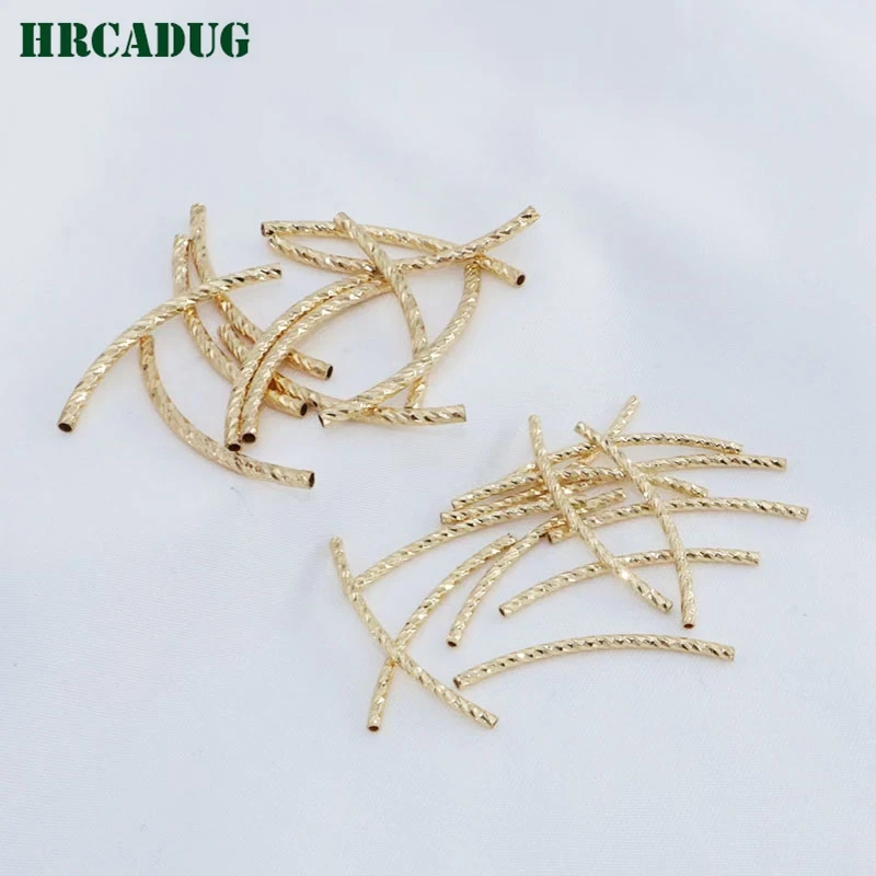 Long 30/35MM Curved Tube 18K Gold Plated Metal Texture Tube Beads For DIY Accessories Necklace Bracelet Jewelry Making Supplies