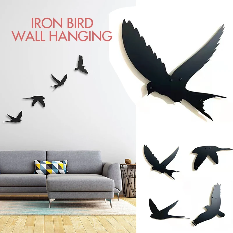 

Creative Black Bird Wall Background Decor Wall Art Ornament Home Room Decor Crafts Wrought Iron Bird Sofa TV Background Decor