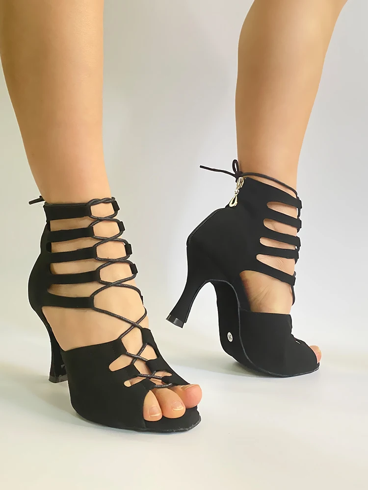 Zapatos de baile latino Black leather Latin Dance Boots Salsa Tango Soft Salsa Bachata Women Dance Latin Ballroom Dance Shoes