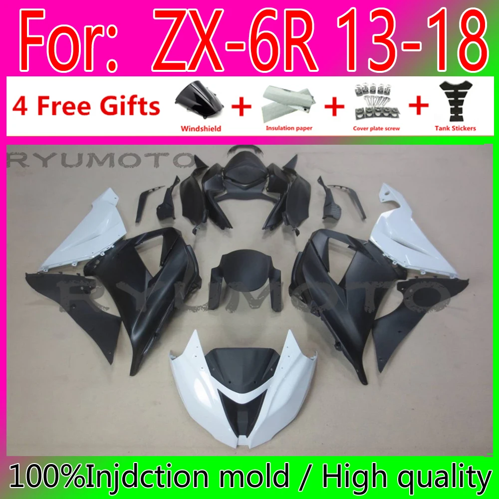 

New ABS Whole Fairings Kit Fit for kawasaki ZX6R 2013 2018 ZX6R 13 18 fairing black white