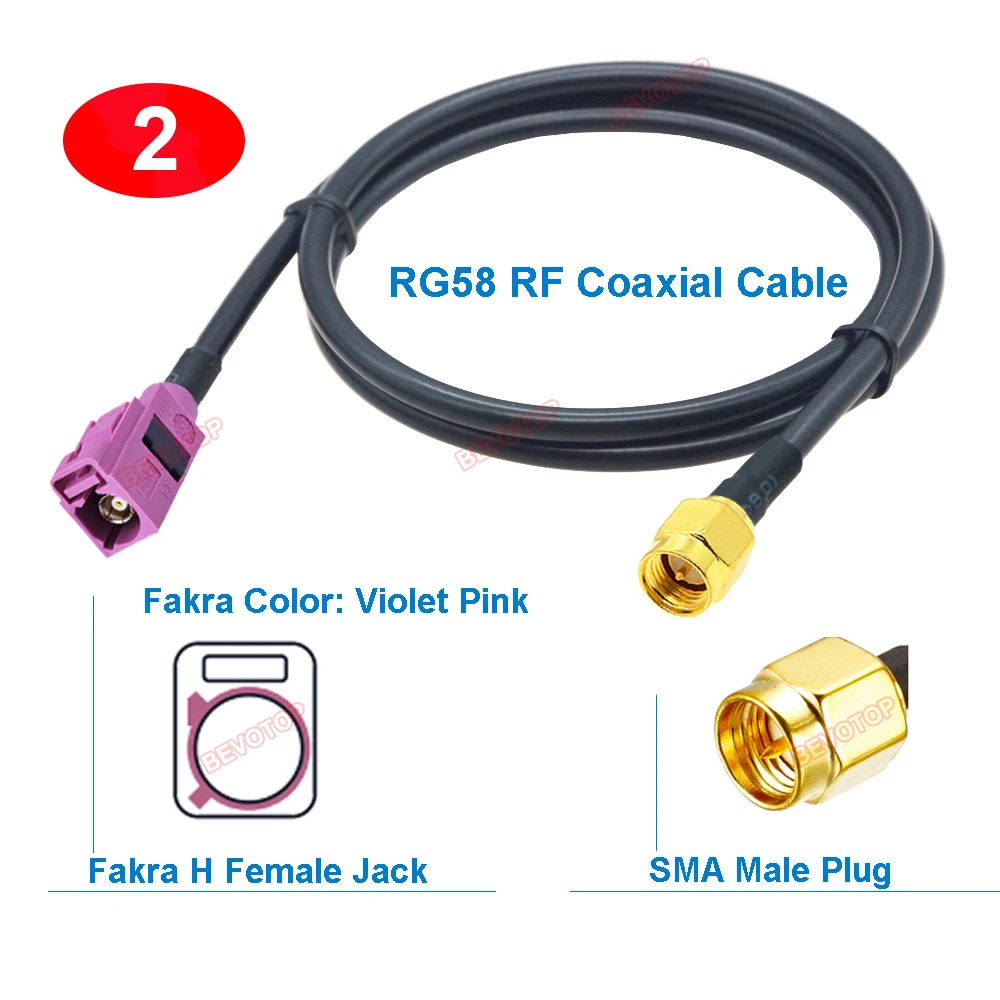 1 шт. RG58 Fakra to SMA Jumper Pink H Male Female Connector 50 Ом RG-58 Pigtail BEVOTOP Автоматический жгут проводов