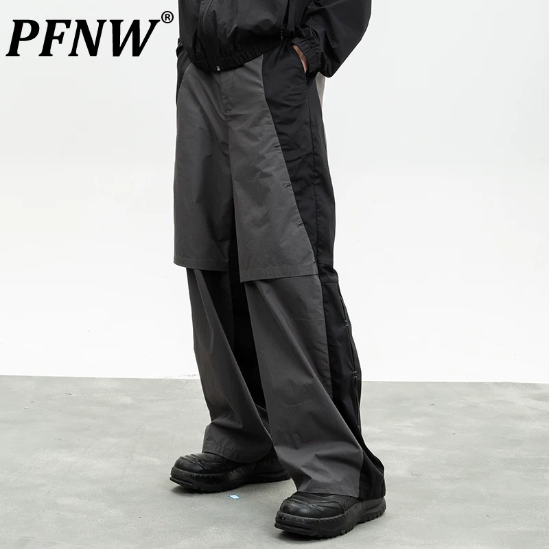 

PFNW Spring Autumn New Men's Color Contrast Niche Loose Trousers Harajuku Techwear Spliced Wide Leg Casual Fashion Pants 28A3027