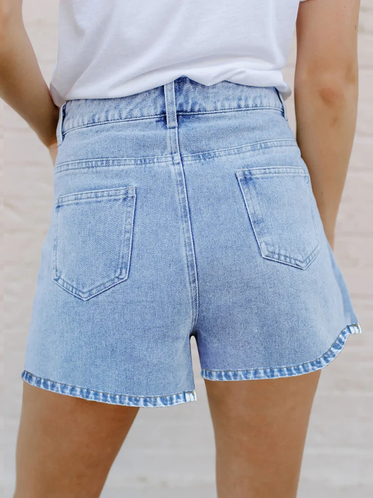 Hight Waist Short Jeans Street Style Girl Fake Two Piece Jeans Skirt Women's Clothing Solid Color Button Three Minutes Of Pants