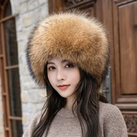 Natural Fox Fur Hat Russian Ushanka Female Winter Hat For Women Warm Fluffy Popular Style Female Tail Cap Fashion Real Fur Hats