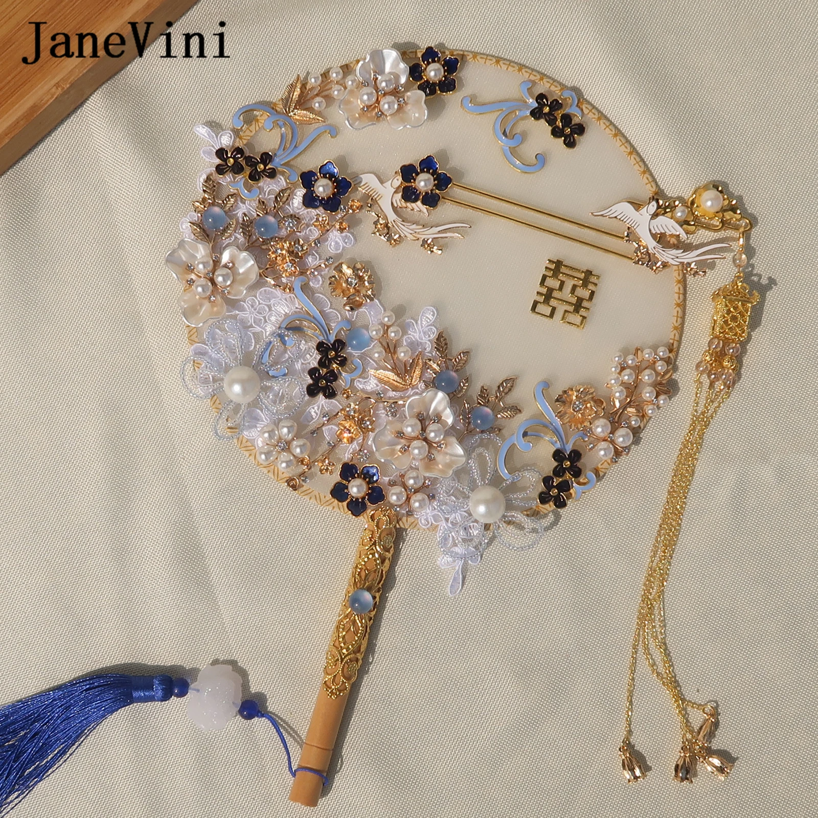 

Jaevini новейший дизайн 2022 китайские Синие Свадебные букеты веерообразные Искусственные цветы металлические круглые ручные веера свадебные аксессуары