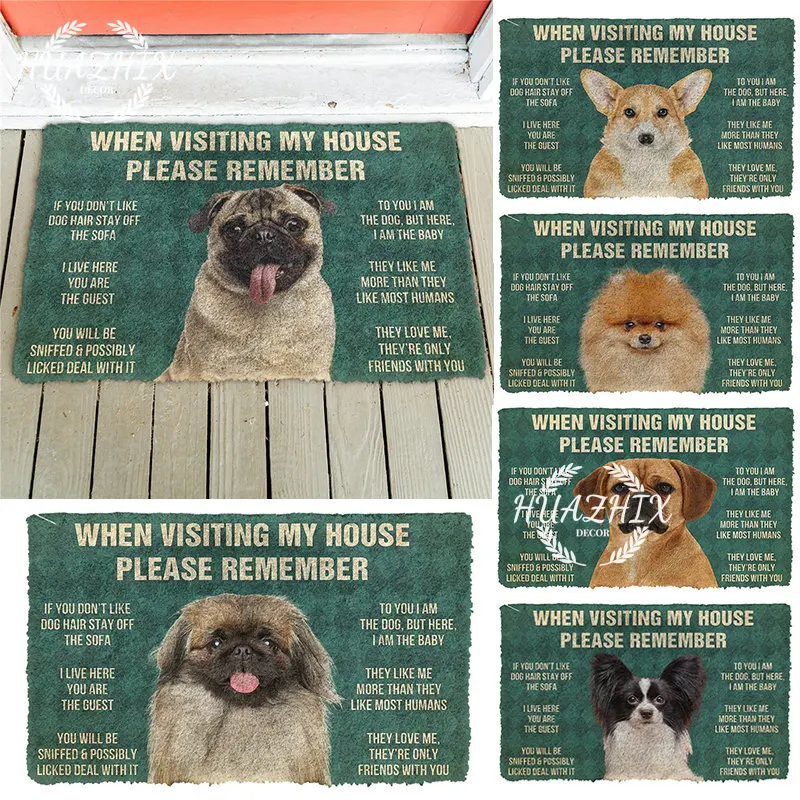

Cute Dogs House Rules Doormat Rug Bath Floor Mat Decor Print Green Carpet Soft Flannel Anti-Slip for Bedroom Porch Entrance Door