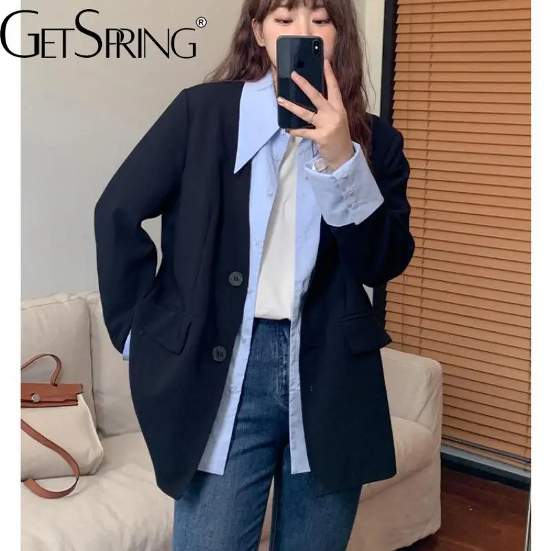 

GetSpring, Женский блейзер, рубашка, прошитая, имитация двух длинных рукавов, женский костюм, пальто, модное свободное, для отдыха, женская модель...