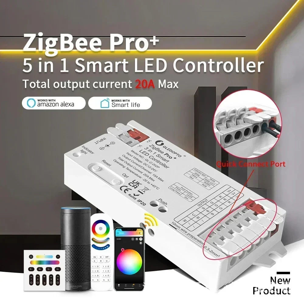 Контроллер светодиодных лент LEDOPTO ZigBee 3.0 Pro + 5 в 1 используемый для