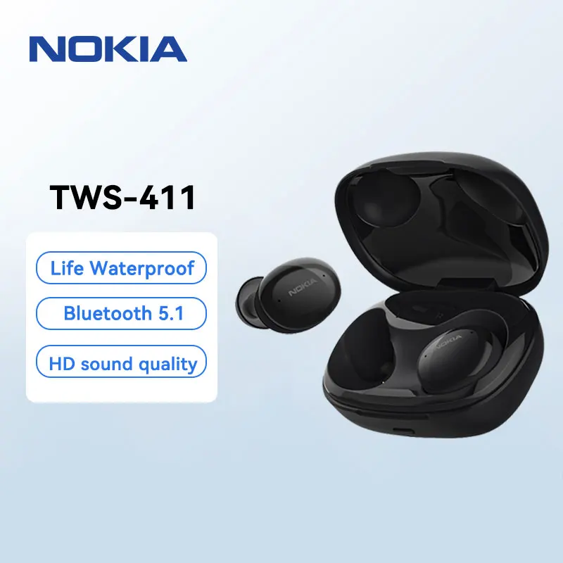 

Nokia Wireless Earphone TWS-411 With Mic Noise Cancelling Bluetooth 5.1 Headphones IPX5 Waterproof Headsets HIFI Stereo Earbuds