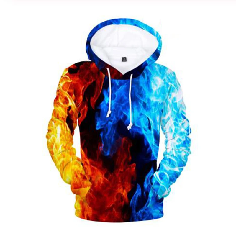 

Толстовка с капюшоном и 3D-принтом пламени для мужчин и женщин