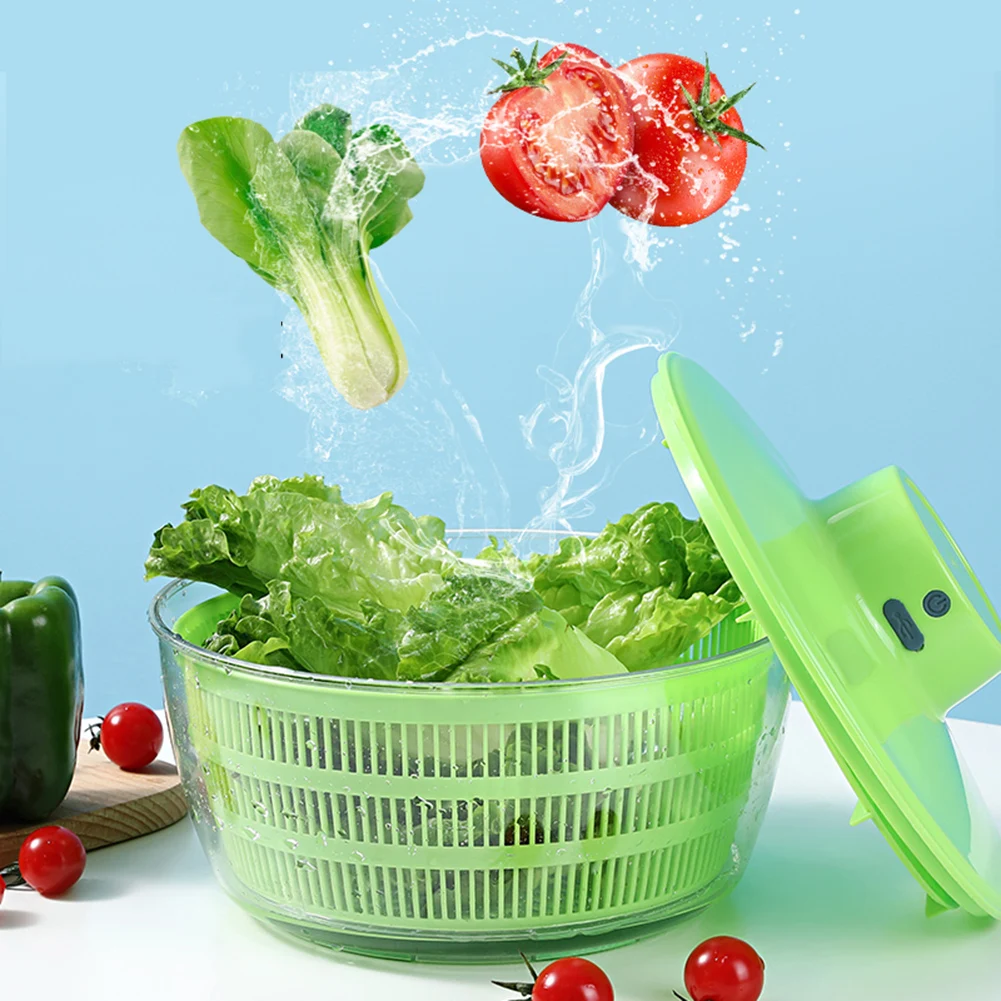 Home Kitchen Vegetable Fruit Dehydrator USB Charging Electric Salad Spinner Greens Washer Dryer Strainer Drain Filter Basket