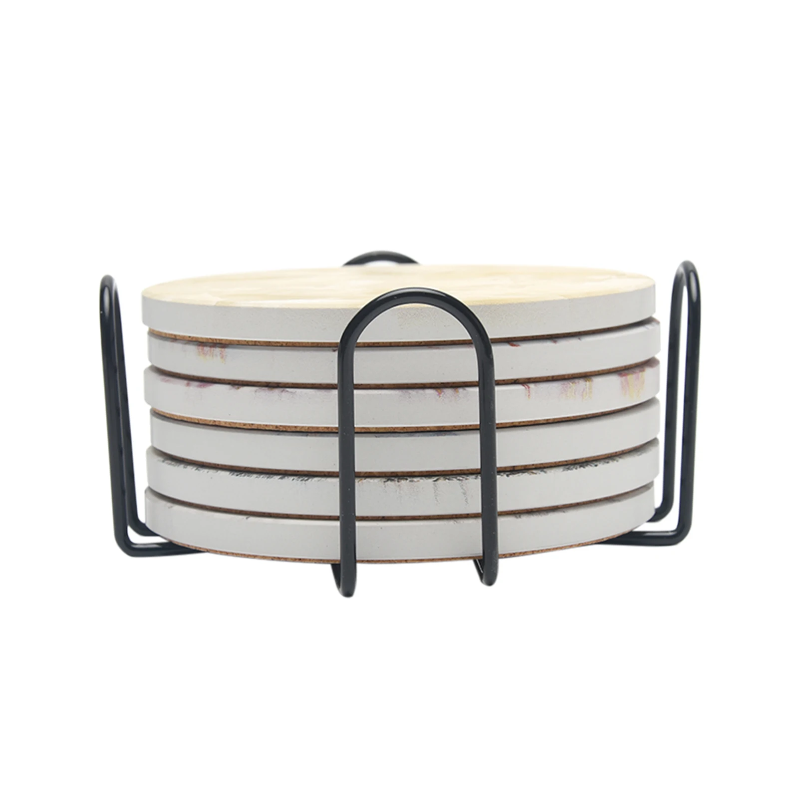 

6pcs No Soiled Round Home Decoration With Holder Heat Resistant Cup Mat Absorbent Ceramic Placemat Coffee Tea Drink Coasters