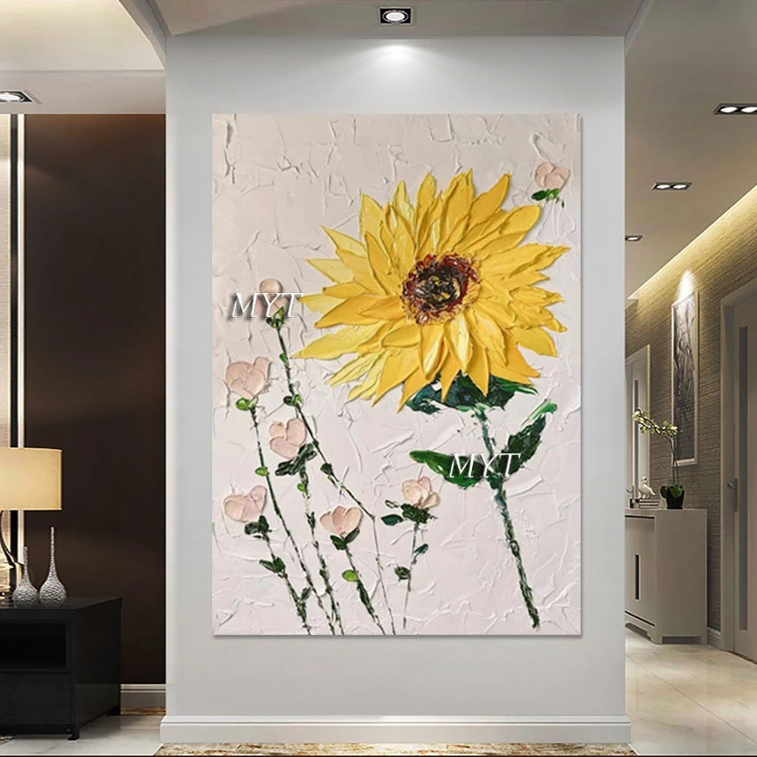 Палитра с ножом подсолнухами холст большая картина ручной работы абстрактная