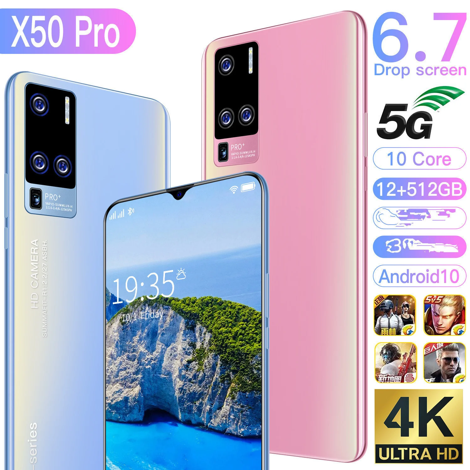 

Global Version X50 Pro Smartphones 5G Dual 6.7 Inch 16GB+1TB 7300mAh 48MP+100MP AI Camera Dual SIM Unlocked Andriod Smart Phone