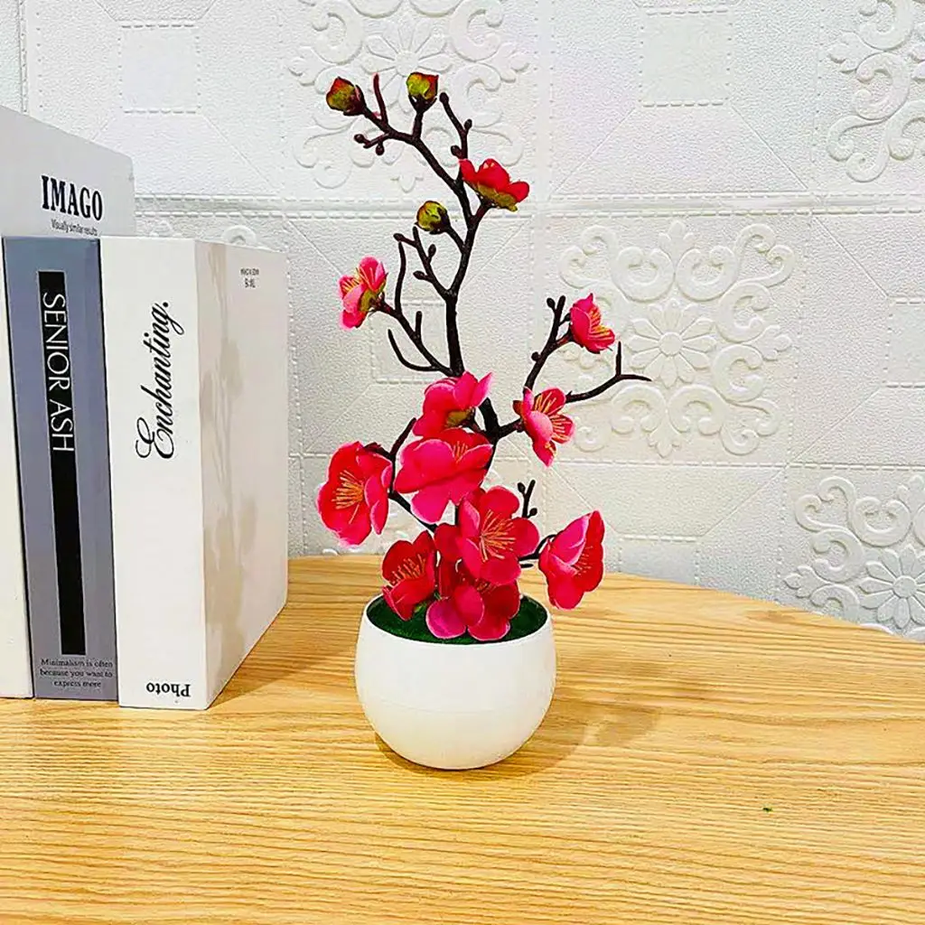 

Bonsai Silk Flowers Plum Blossoms Artificial Plant Fake Flowers Pot Flores Sakura Tree Branches Home Room Decoration