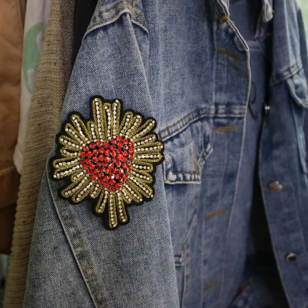 Винтажные вышитые бисером нашивки для одежды сделай сам Стразы нашивка с