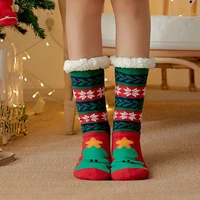 1 pair anti slip silicone middle tube floor socks fleece lining elk snowflake print christmas slipper socks clothes accessories