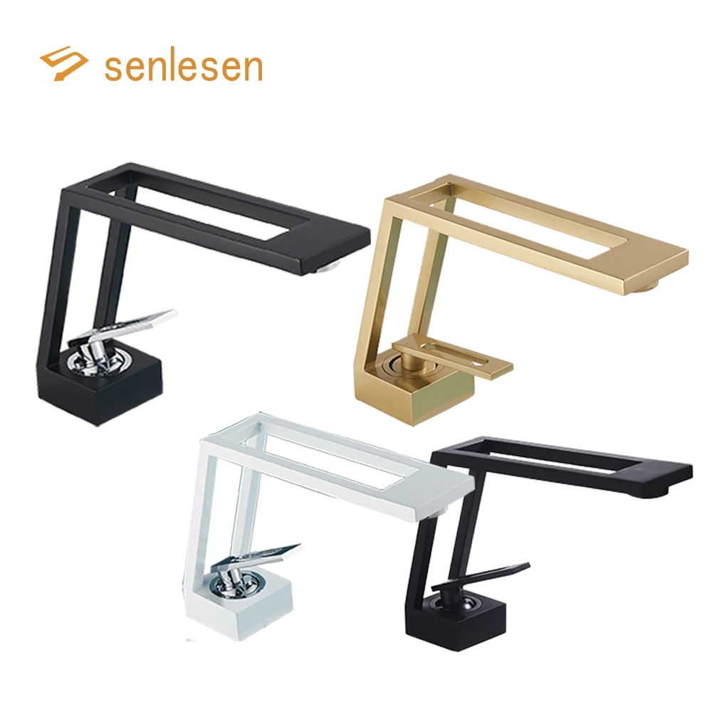 

Senlesen Matte Black Modern Bathroom Basin Faucet Brass Deck Mounted Hot Cold Water Mixer Tap for Vessel Sink ,Golden,White