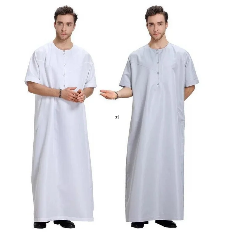 

Muslim Robe Arab Men Thobe Ramadan Costumes Solid Arabic Pakistan Saudi Arabia Eid Turkey Abaya Male National Islamic Clothing