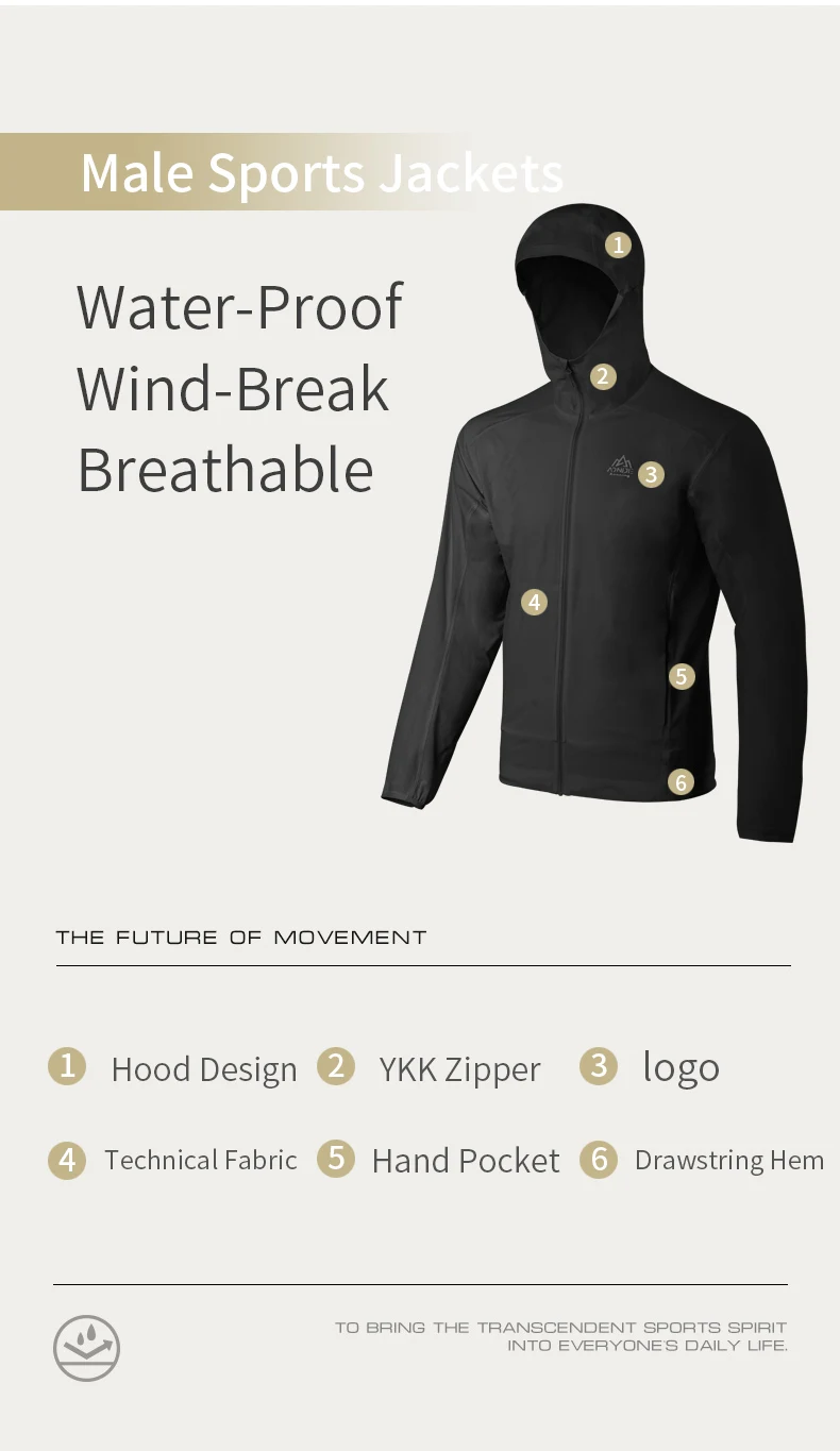 AONIJIE Man Fale Waterproof Sports Thin Hooded Jacket Windbreak Short Coat With Pocket For Running Gym Hiking FM5131