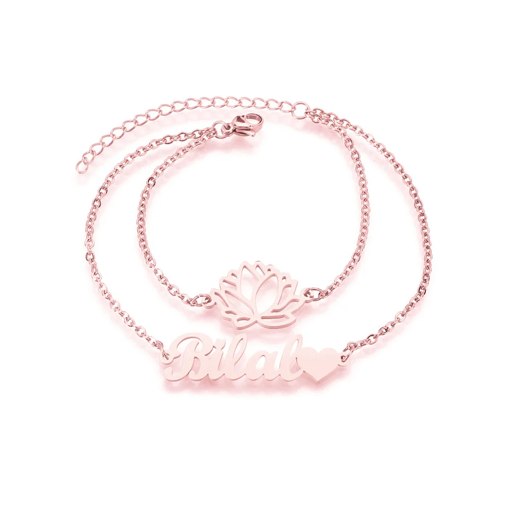 

Custom Name Bracelet Personalized Stainless Steel Bracelet For Women Heart Double Layer Nameplate Pendant Birthday Gift