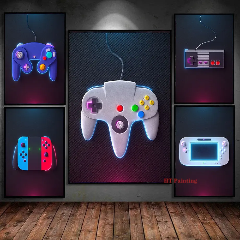 

Красочный игровой геймпад, холст, картины, плакаты и принты, абстрактные настенные картины для гостиной, спальни, игровой комнаты, Декор