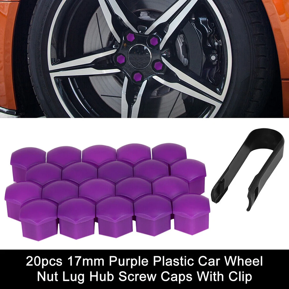 

Car Tire Hub Purple Screw Decoration Protection Cap Car Hub Cap (purple 20 Inner Hexagons + 1 Black Clip)for Car Wheel 17mm Bolt