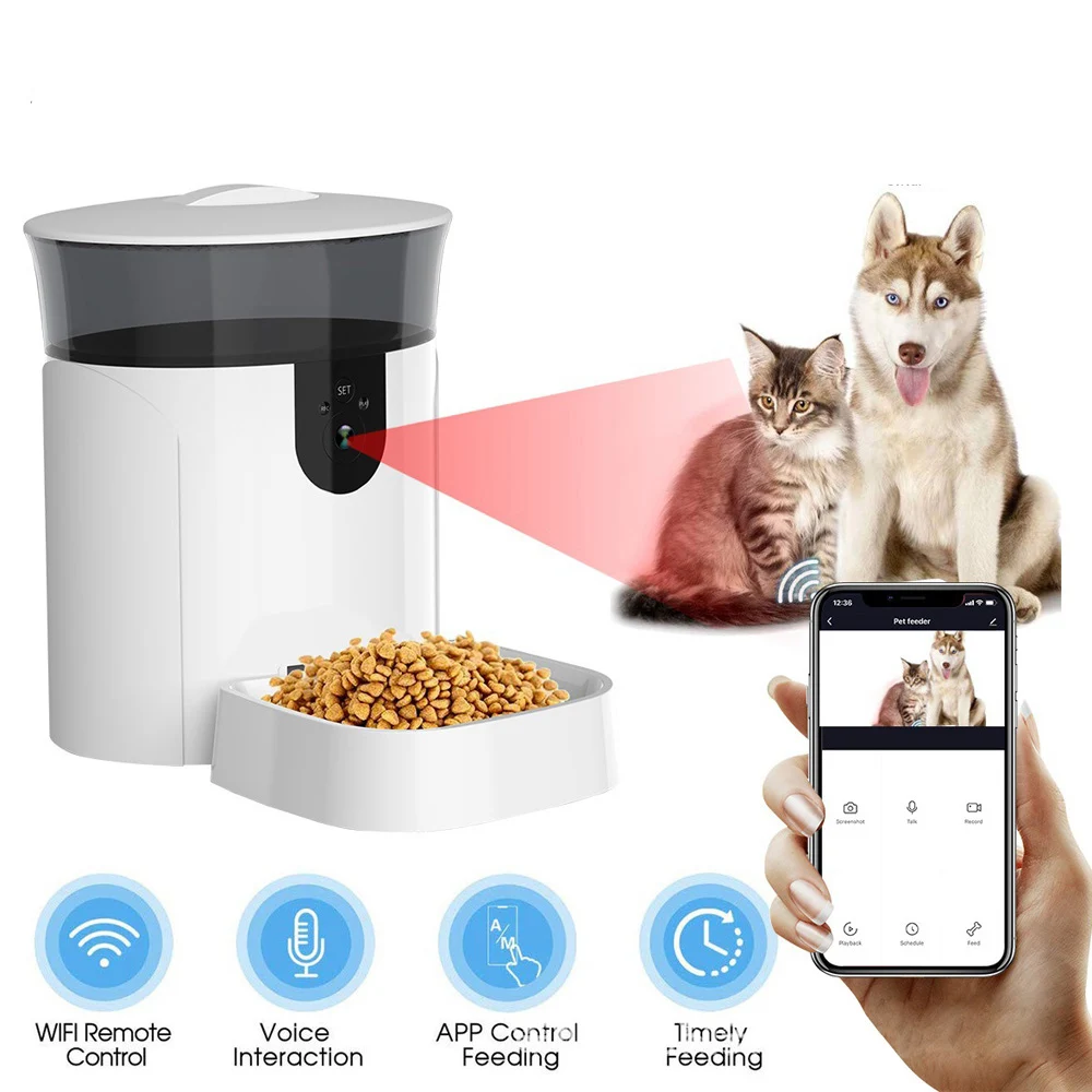 

6L Timing Automatic Feeder For Cats Dogs With Wifi Or Videos App For 2-10mm Dry Food Pets Smart Dispenser Dish Bowl USB Charging