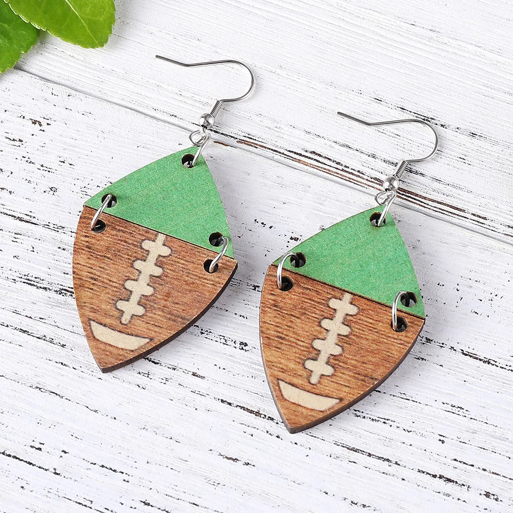 

Wooden Split Football Dangle Earrings for Women Football Inspired Hand Painted Wooden Drop Earrings Sport Jewellry Gift for Mom