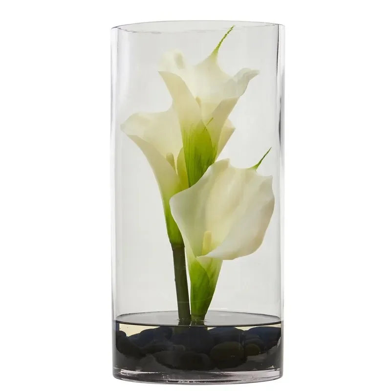 

Beautiful, Exotic Calla Lily Artificial Arrangement in Cylinder Glass Vase for Home Decor, Office Decoration & Gift Giving.