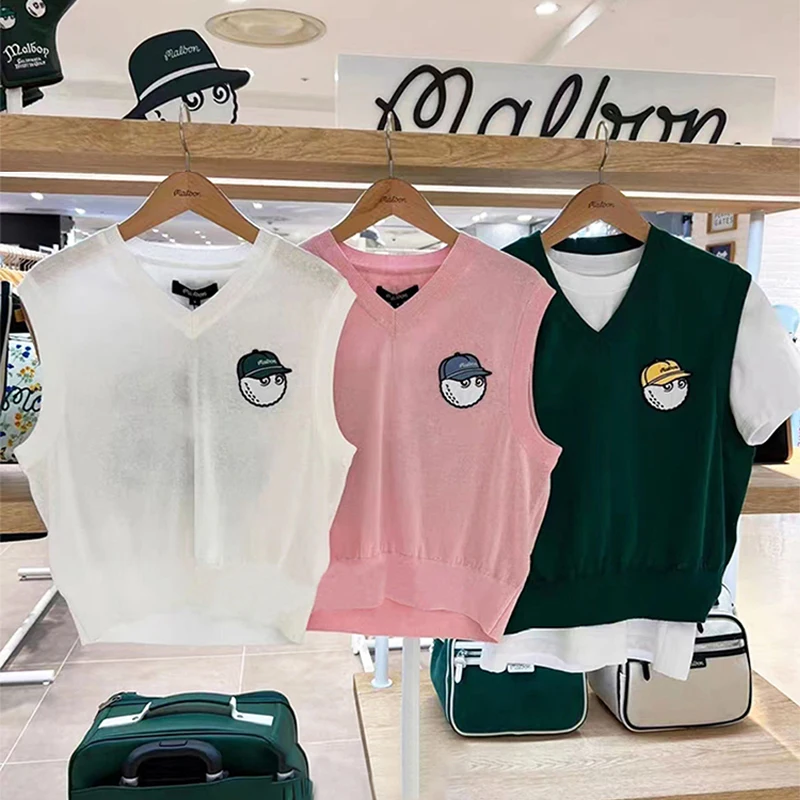 

Korean Golf Apparel Women's New Fashion Age Reducing Sports Casual Versatile Vest V-Neck Knit Top Golf Wear for Woman