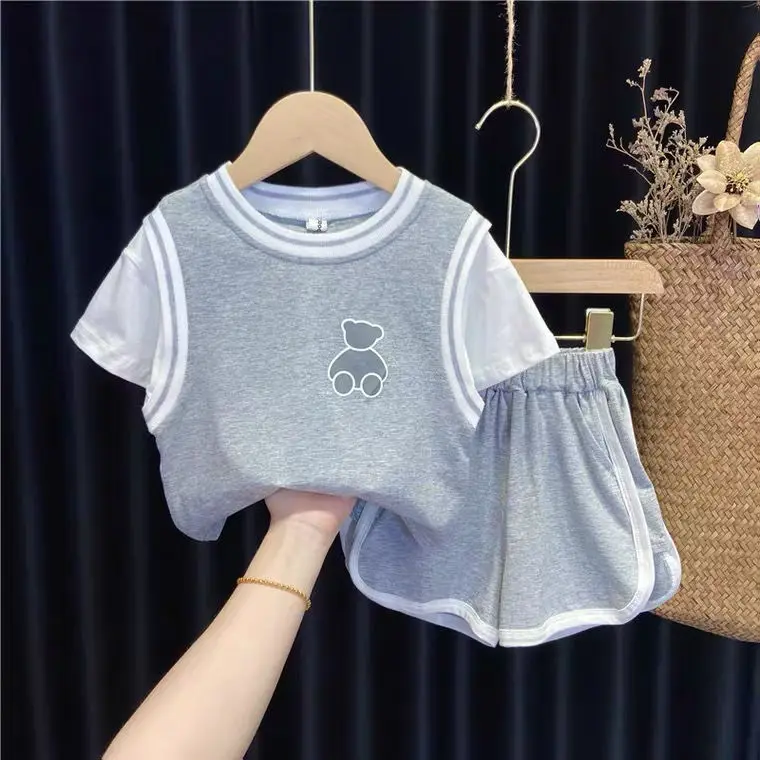 Children's Clothing Girls Summer Suit Two-piece Small Children Half-sleeve T-shirt Shorts 12345 Y Baby Loose Casual