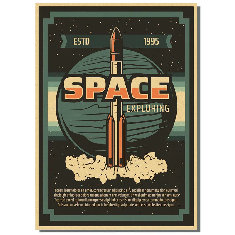 Ретро космические приключения мультфильм искусство НЛО плакат астронавт и