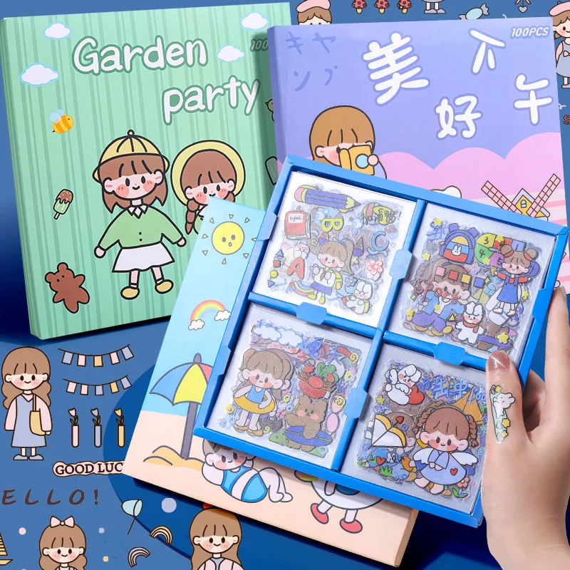 

Boxed Sticker Set Girl Diary Hand Account Gift Box Thermos Cup Ins Cute Stationery School Supply DIY Scrapbooking(100 sheets)