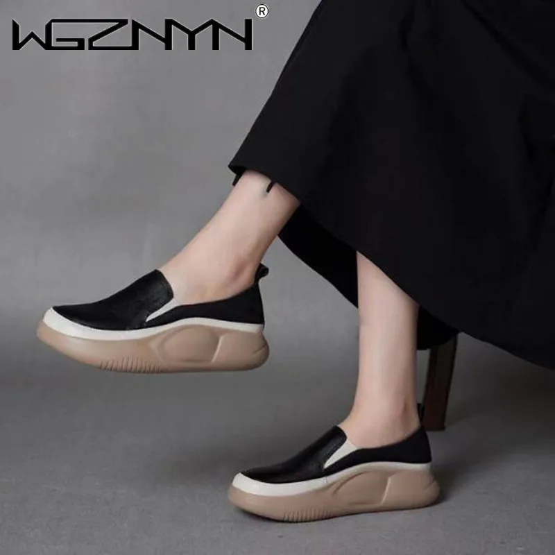 

2023 New Thick Sole Sneakers Women's Sports Fashion Casual Running Woman Spring Autumn Designer Flats Shoes Round Head Loafer PU