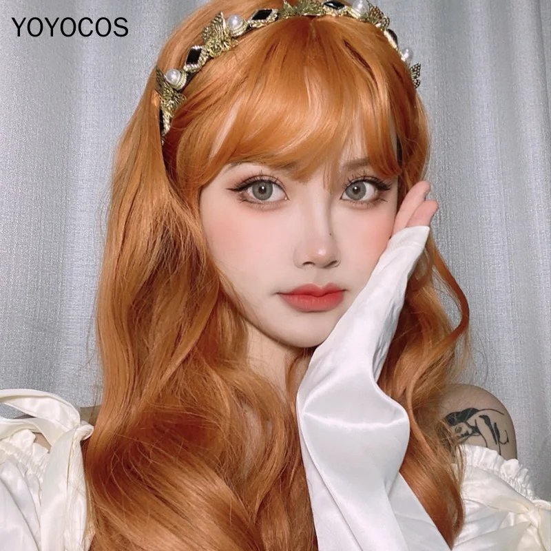 

YOYOCOS Lolita Daily Wig Heat Resistant Sythentic Hair Kawai Orange Long Curly Hair 65CM Cute Anime Cosplay Party Role Play Wig