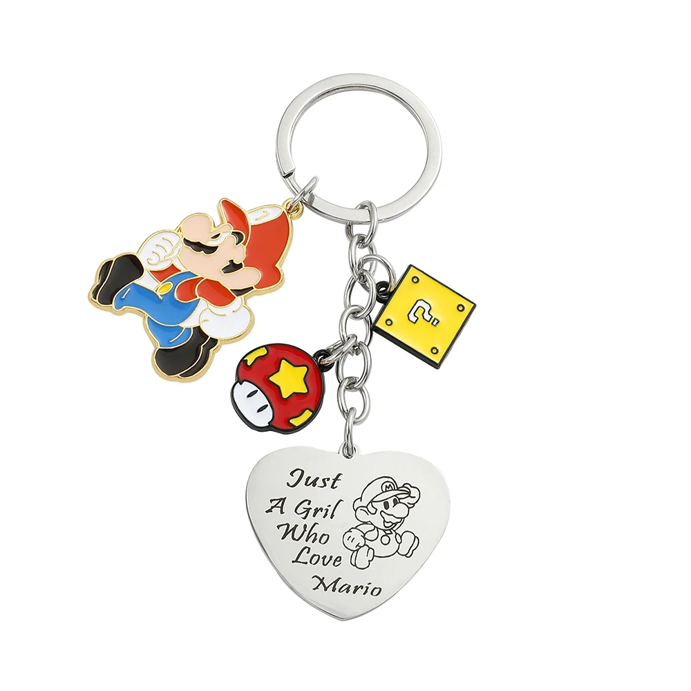 

Super Mario Bros Keychain Cartoon Figure Mario Toad Letter Badge Metal Pendant Keyring Fashion Key Holder Jewelry Accessories