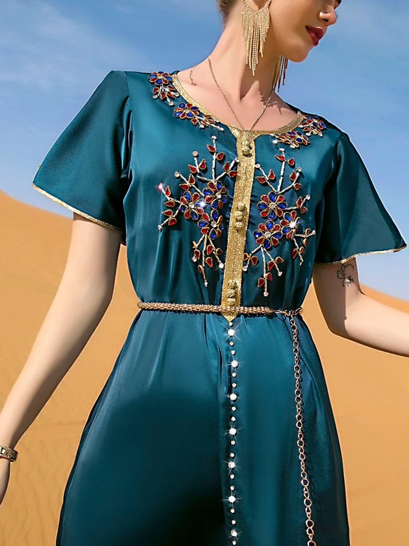 Muslim Fashion Women Abaya Dubai Turkey Luxury Satin Dress Kaftan Eid Mubarak Djellaba Femme Vestido Arabe Islamic Clothing